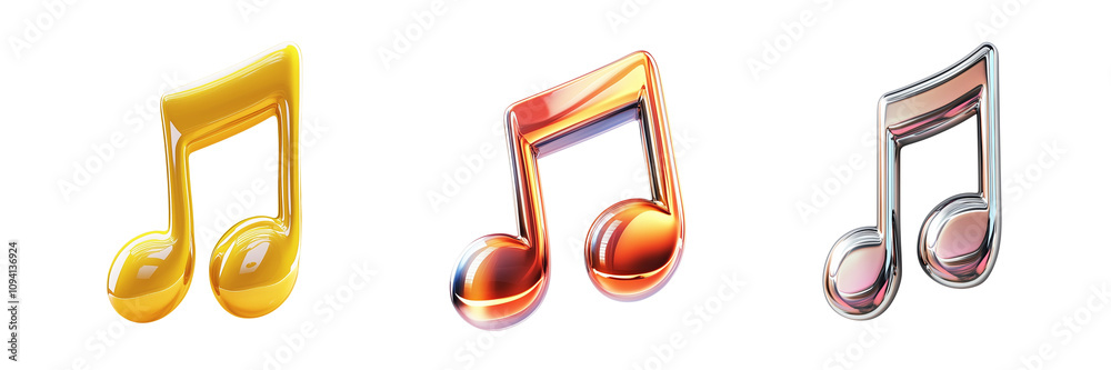 Set of a 3D music note icon, isolated on a transparent background. Set of a 3D music note icon, isolated on a transparent background.