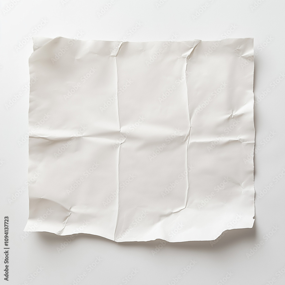 Wrinkled square white paper on flat background Wrinkled square white paper on flat background