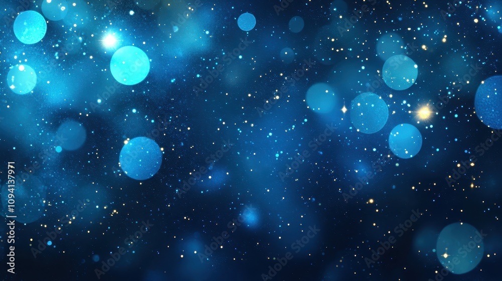 A dreamy blue and gold bokeh background with sparkling stars, ideal for digital designs. A dreamy blue and gold bokeh background with sparkling stars, ideal for digital designs.