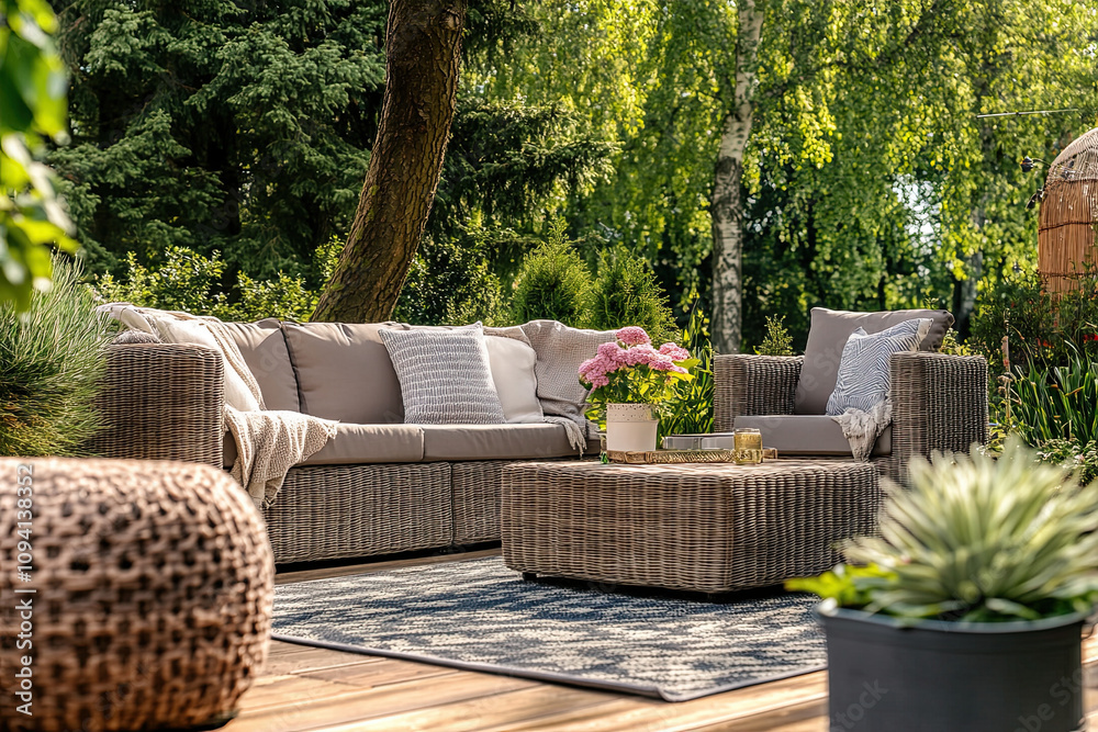 Spacious garden with patio furniture in a newly purchased home Spacious garden with patio furniture in a newly purchased home