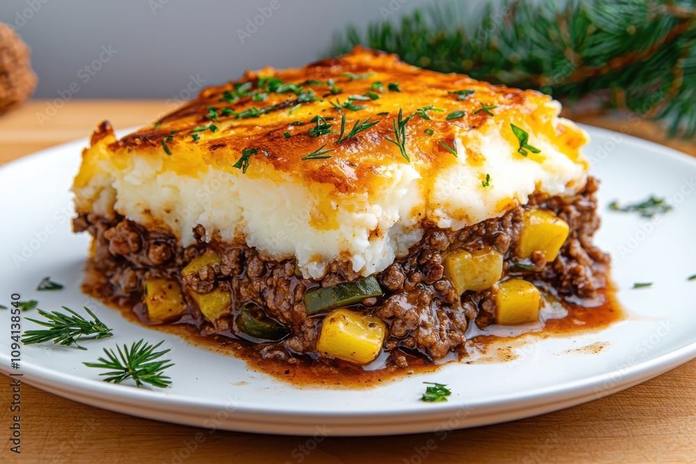 Deliciously classic shepherd's pie comforting lamb and vegetable delight in a cozy kitchen
