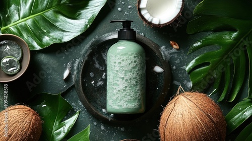 A nourishing shampoo made with natural ingredients like coconut oil and aloe vera, designed to cleanse the scalp and hydrate hair without the use of sulfates or parabens photo