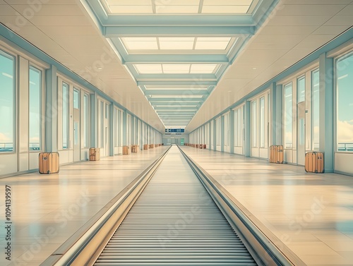 An abandoned airport terminal with a still conveyor belt, dusty suitcases left untouched, creating an eerie and atmospheric scene