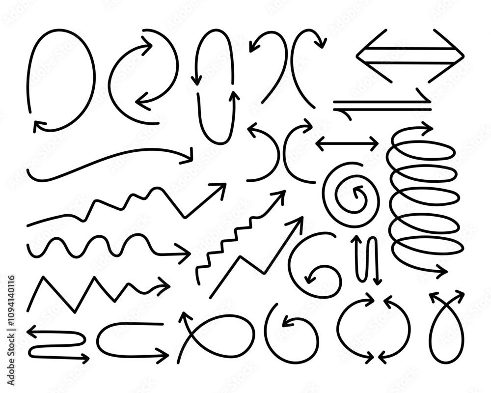 Vector isolated curly arrow icons set on a transparent background