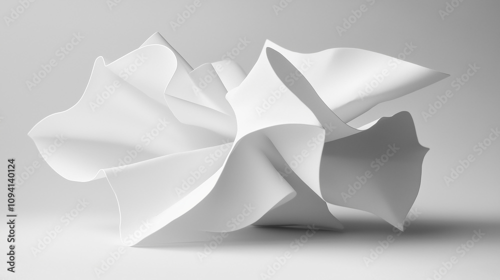 Abstract white sculpture with flowing folds on gray background Abstract white sculpture with flowing folds on gray background