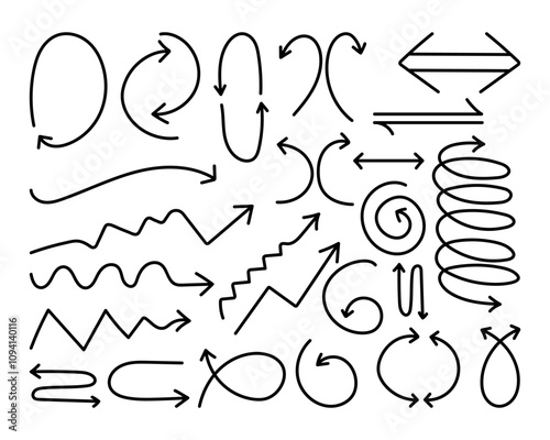 Vector isolated curly arrow icons set on a transparent background