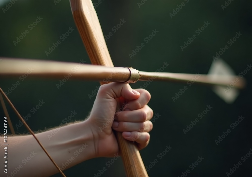Fototapeta premium Skillful archer preparing to shoot an arrow at a target in natural surroundings during daylight