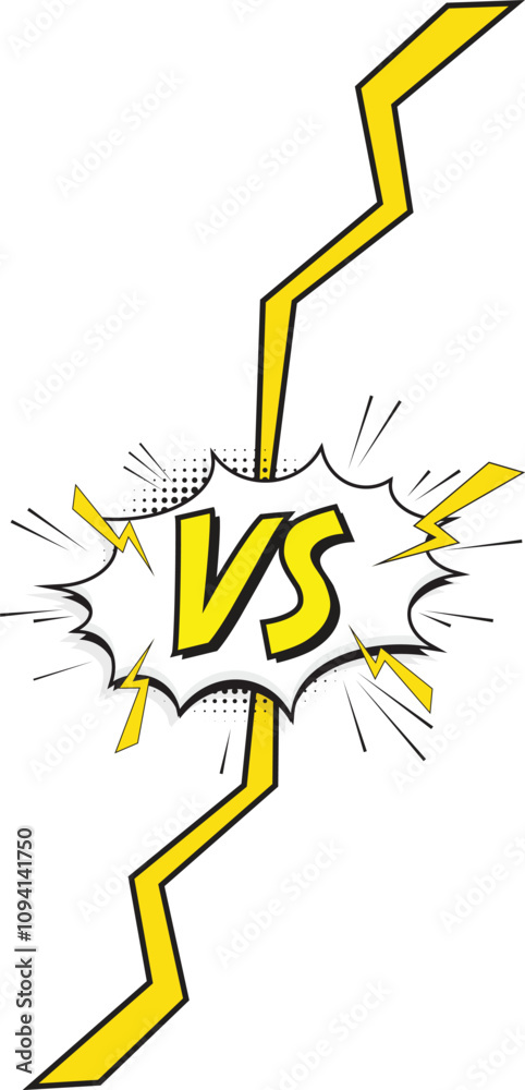 Fototapeta premium Comic VS Effect Shape with pop art style. Yellow Versus Lightning. Comic Fighting Duel and Comic Battle Match