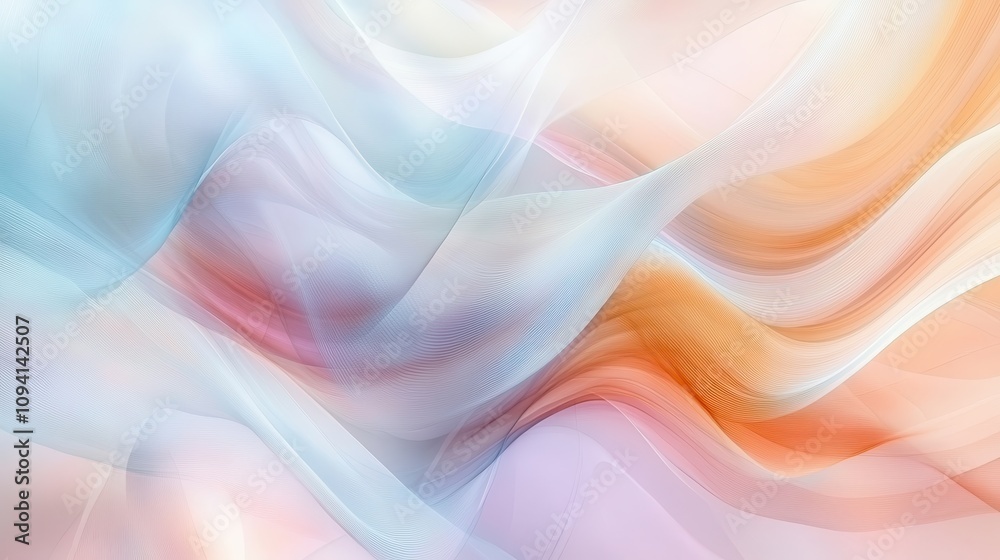 Fototapeta premium Soft, flowing abstract waves in pastel colors create a serene and calming visual effect.