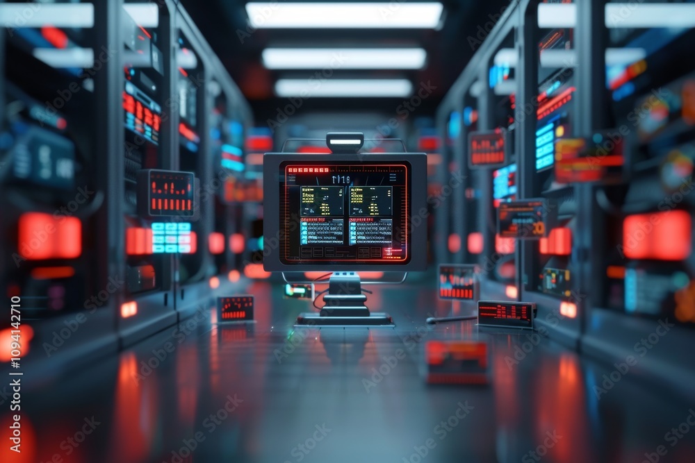 Virtual Corporate Headquarters Price Reduction Simulation - Dark Tech 3D Business Crisis Concept Virtual Corporate Headquarters Price Reduction Simulation - Dark Tech 3D Business Crisis Concept