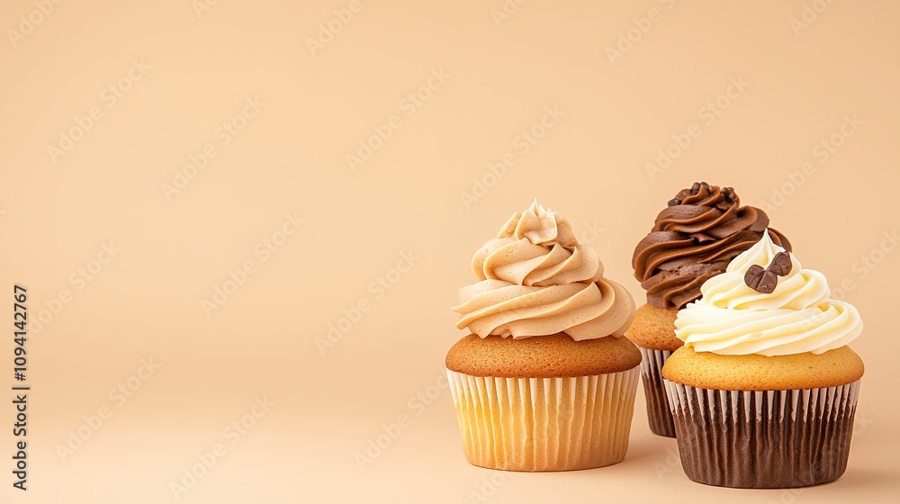 Delicious cupcakes with swirled frosting in various flavors, perfect for any dessert table or bakery showcase.