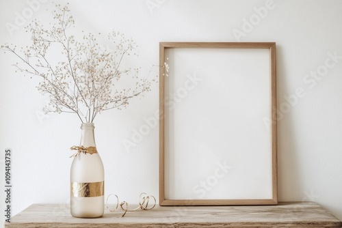 Champagne Bottle with Gold Foil Wrapper and Gold Stars for New Year Celebration