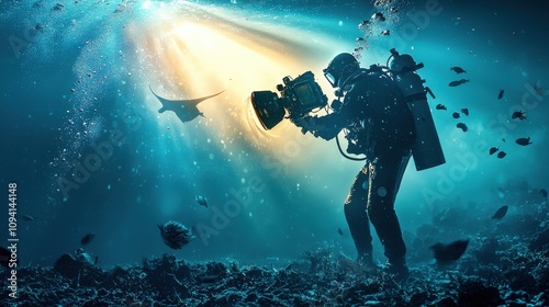 Wallpaper Mural Underwater photographer captures rare manta ray encounter in ocean depths stunning wildlife photography marine environment dynamic perspective for visual impact Torontodigital.ca