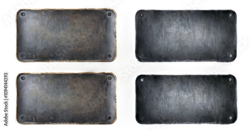 Four rectangular metal plates rusted weathered appearance are Set