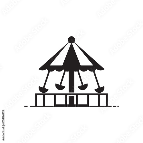 Black and White Carousel Icon with Swing Seats Illustration