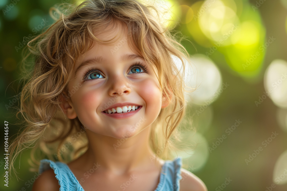 A little girl with blue eyes smiles at the camera A little girl with blue eyes smiles at the camera