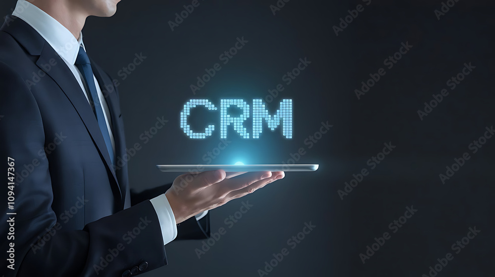 CRM customer relationship management. businessman holding a tablet with a virtual interface of CRM, CRM software, sales automation, CRM tools, customer service, sales management CRM customer relationship management. businessman holding a tablet with a virtual interface of CRM, CRM software, sales automation, CRM tools, customer service, sales management
