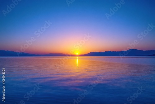 Serene Sunset over Calm Lake with Reflection