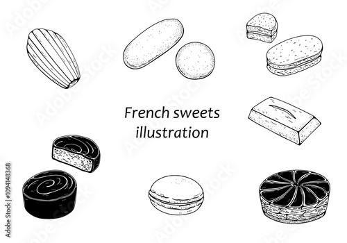 フランスの焼き菓子の線画セット photo