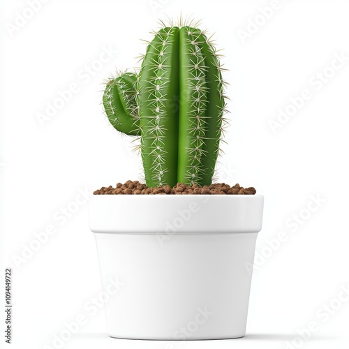 A vibrant green cactus in a white pot, showcasing its unique shape and spiky texture, perfect for home decor or indoor gardening.