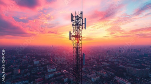 Telecommunication Tower at Sunset