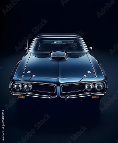 1968 Vintage Muscle Car in Deep Blue with Iconic Hood Design