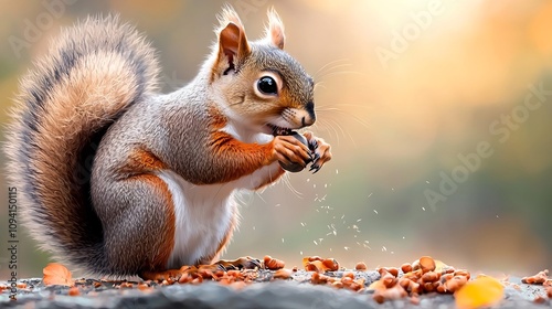 Vibrant of an Energetic Squirrel Wielding a Small Saw Against a Crisp White Background Showcasing the Furry Animal s Industrious Nature and Craftsmanship photo