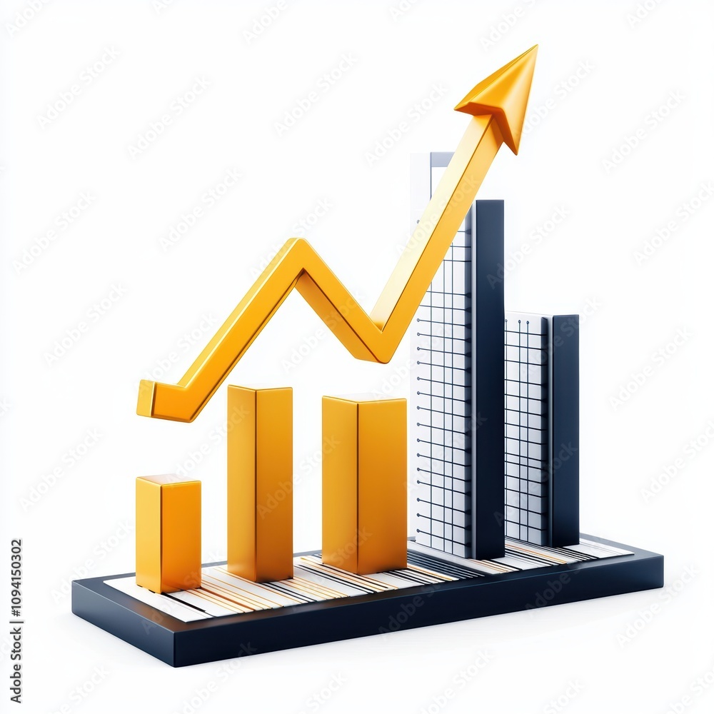 A vibrant 3D graph displaying upward trends with orange bars and an arrow, symbolizing growth and financial success. A vibrant 3D graph displaying upward trends with orange bars and an arrow, symbolizing growth and financial success.
