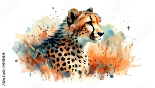 Watercolor Portrait of a Majestic Cheetah in Nature Scene. generator AI photo