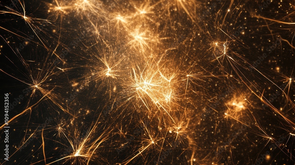 Fototapeta premium Abstract representation of glowing particles and sparks in a dark background.