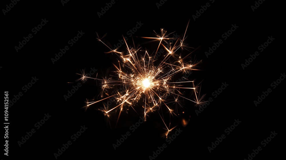 A bright sparkler emitting radiant light against a dark background. A bright sparkler emitting radiant light against a dark background.