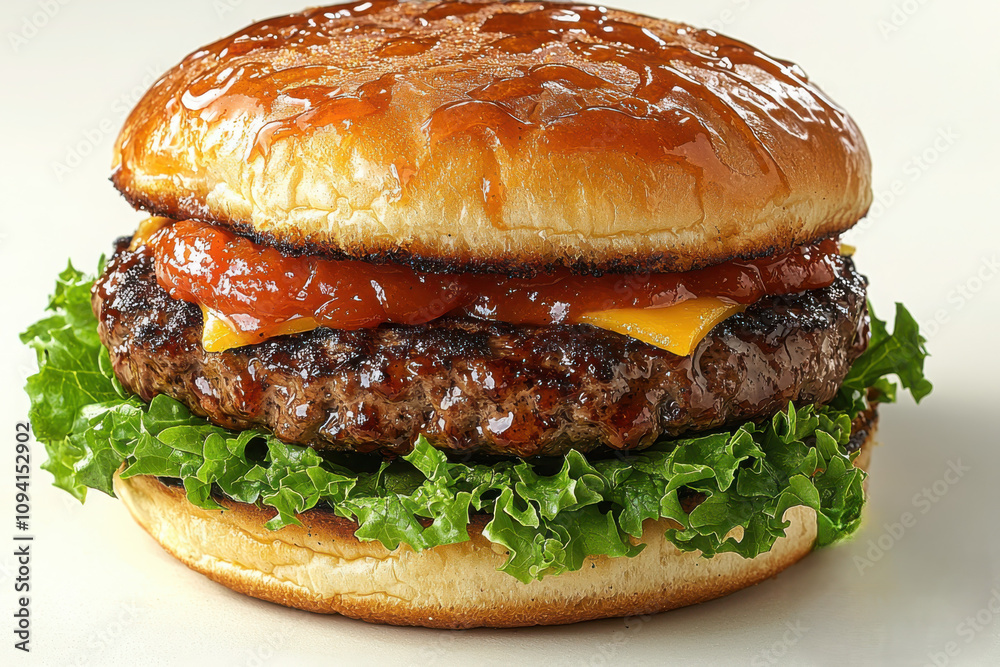 Savoring a juicy beef burger with melted cheddar fresh lettuce and tomato at your favorite diner food photography close-up culinary delight Savoring a juicy beef burger with melted cheddar fresh lettuce and tomato at your favorite diner food photography close-up culinary delight
