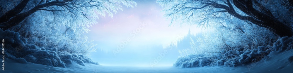 2409_007 A tranquil natural scene with clean space above, overlooking a serene setting featuring winter wonderland, with an open space nestled amidst ice-covered branches, set against a northern 2409_007 A tranquil natural scene with clean space above, overlooking a serene setting featuring winter wonderland, with an open space nestled amidst ice-covered branches, set against a northern
