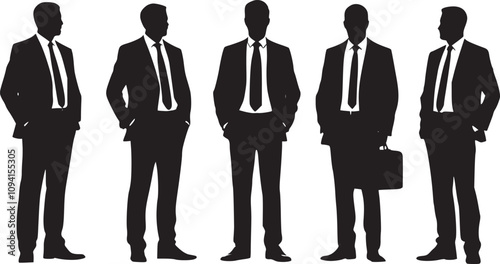 Professional businessmen silhouettes, corporate style, black and white minimalist design