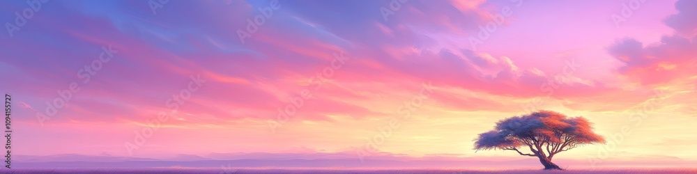 2409_014 A tranquil natural scene with clean space above, overlooking a serene setting featuring african savanna, with an open space nestled amidst acacia trees, set against a sunset sky backdrop, 2409_014 A tranquil natural scene with clean space above, overlooking a serene setting featuring african savanna, with an open space nestled amidst acacia trees, set against a sunset sky backdrop,