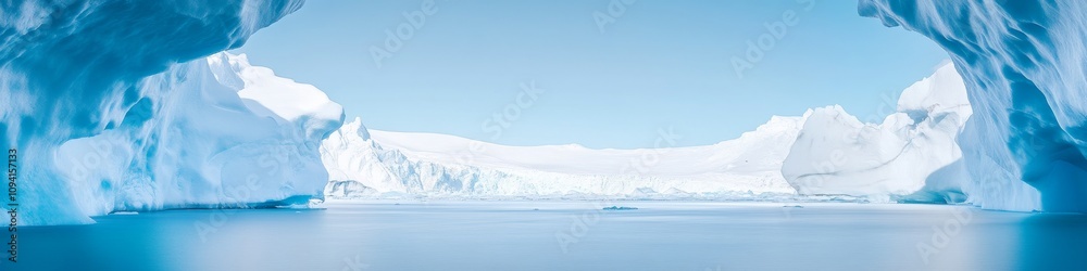 2409_043 A tranquil natural scene with clean space above, overlooking a serene setting featuring glacier landscape, with an open space nestled amidst blue ice, set against a arctic wildlife backdrop, 2409_043 A tranquil natural scene with clean space above, overlooking a serene setting featuring glacier landscape, with an open space nestled amidst blue ice, set against a arctic wildlife backdrop,