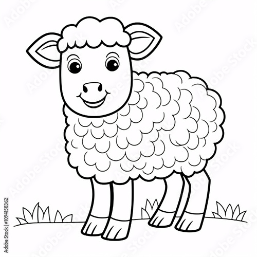 A happy little sheep illustration for a coloring book, featuring bold black-and-white outlines perfect for creative coloring.

 photo