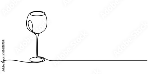 One line  Drawing or illustration of wine glass, Two clinking champagne glasses one line design. Creative sparkling wine glass, continuous lines vector banner. Design for party, anniversary.