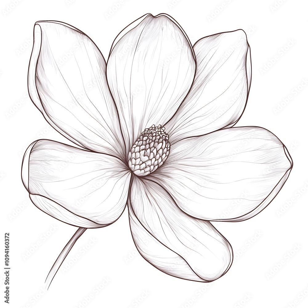 Obraz premium Crisp line art of a magnolia blossom with large, elegant petals and detailed shading