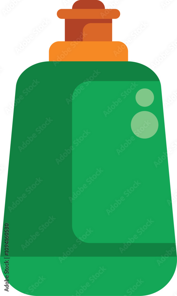 Green plastic bottle packaging with orange cap, for dishwashing liquid, laundry detergent, cleaning products or other household chemicals Green plastic bottle packaging with orange cap, for dishwashing liquid, laundry detergent, cleaning products or other household chemicals