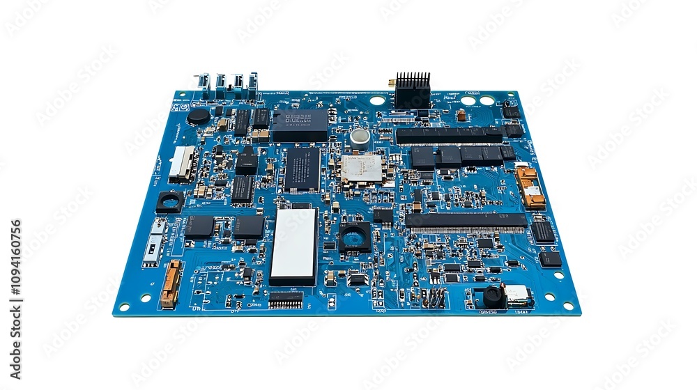 Obraz premium blue circuit board, very ditail, front view, white background