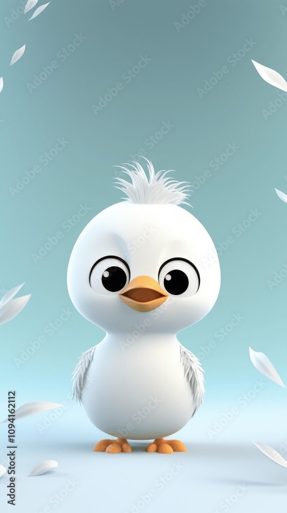 Fototapeta premium Cute Cartoon Bird Character with White Feathers