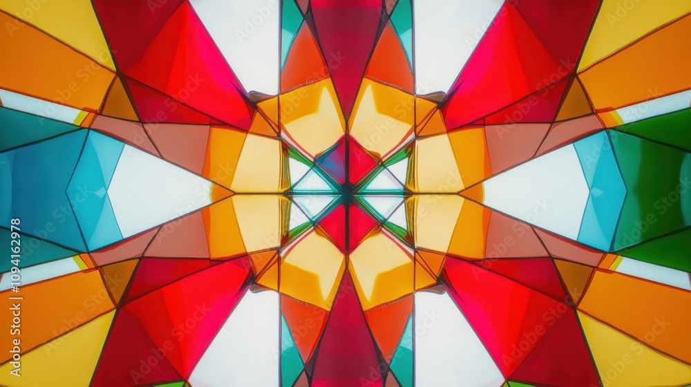 Fototapeta premium A kaleidoscope pattern formed by shards of different colors, Symbolizing the beauty created by diverse perspectives, minimalist composition