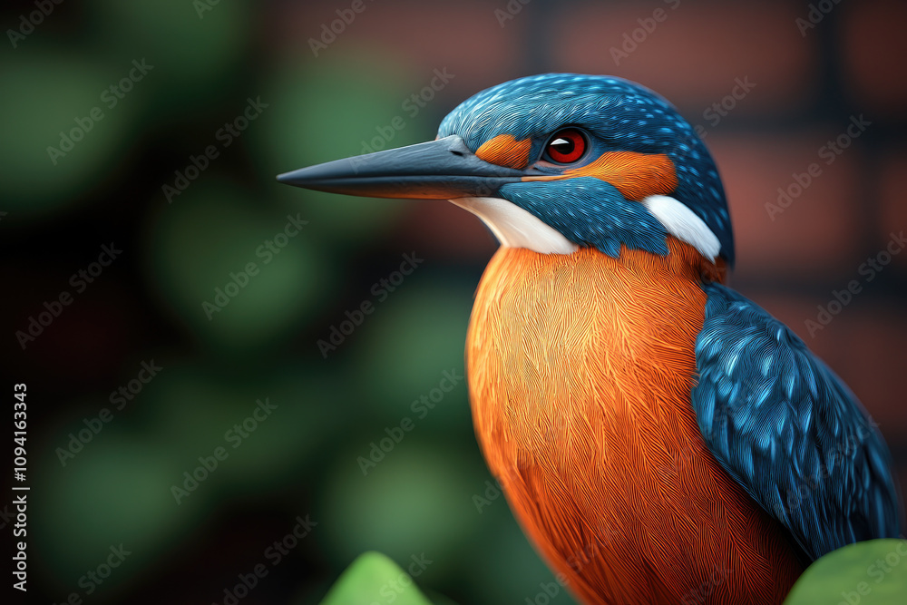 Fototapeta premium Majestic Kingfisher in Medieval Art, vibrant colors, intricate details, captivating 3D illustration, ideal for text placement, ultra HD quality.