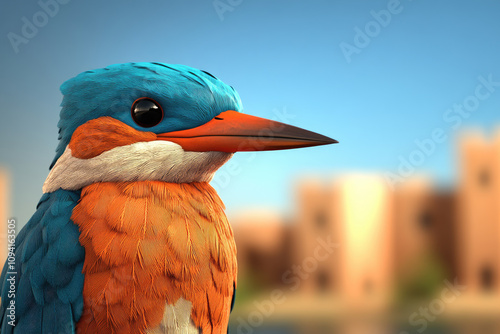 Majestic Kingfisher in Medieval Elegance, vibrant colors, intricate details, captivating foreground, ideal for text overlay, ultra HD quality. photo