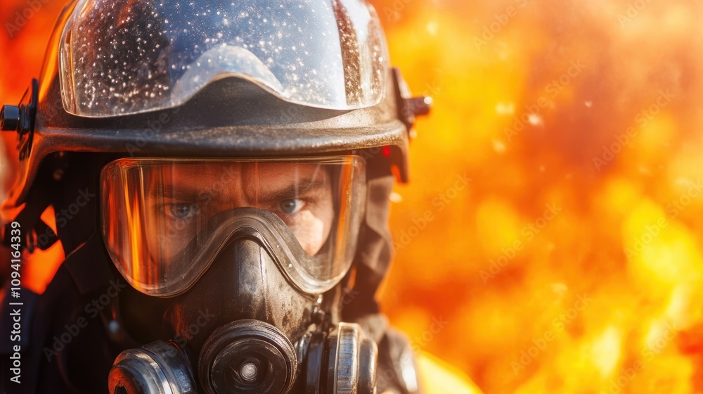 A firefighter stands resolute against a fierce blaze, equipped with protective gear while battling a wildland fire A firefighter stands resolute against a fierce blaze, equipped with protective gear while battling a wildland fire