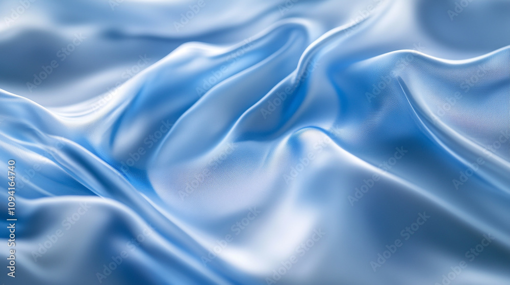 Soft blue fabric draped elegantly in gentle waves on a smooth surface Soft blue fabric draped elegantly in gentle waves on a smooth surface