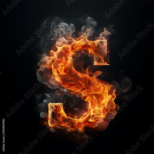 Flaming Letter S, Fire Alphabet,  Burning Letter