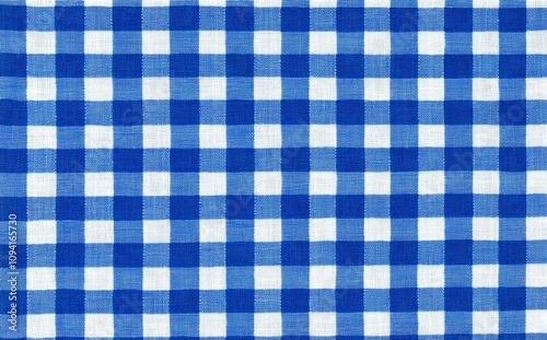 Blue and White Gingham Checkered Fabric Background