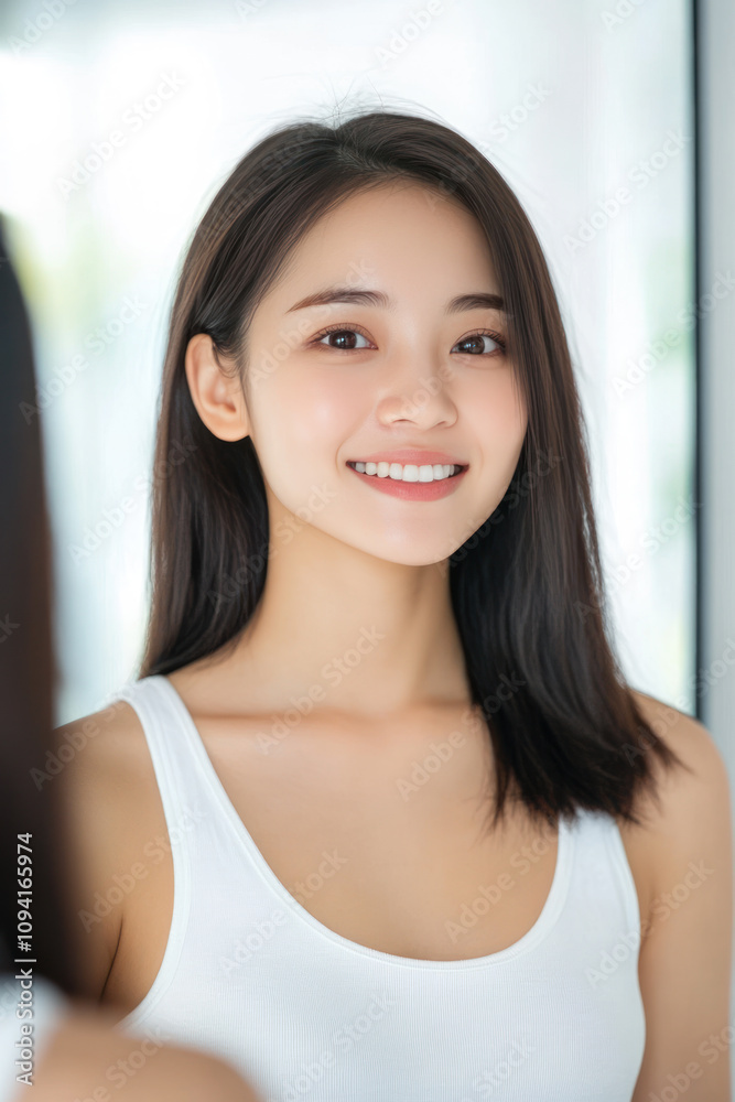 Chinese fitness woman smiling in sportswear, female athlete workout Chinese fitness woman smiling in sportswear, female athlete workout